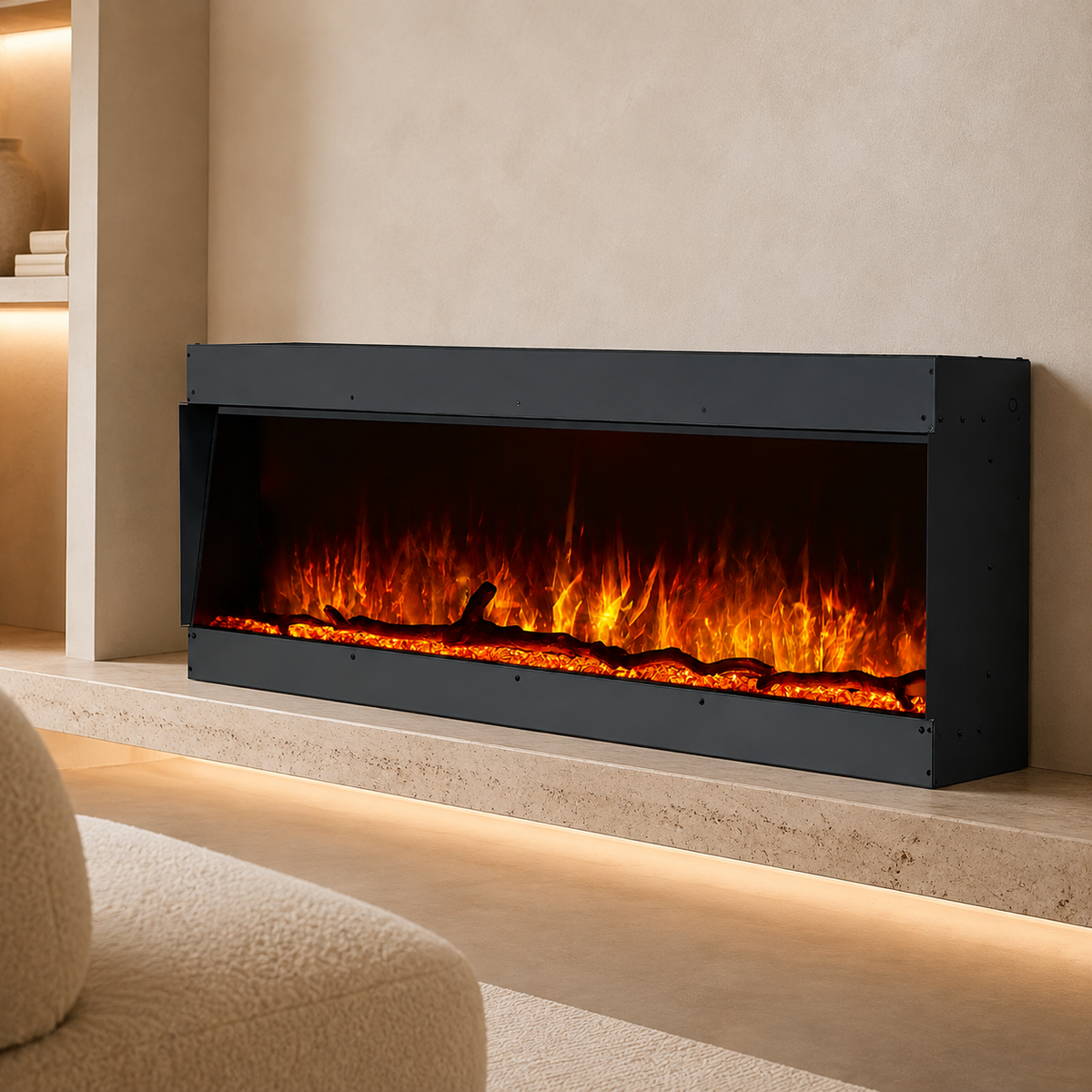 Inset Electric Fire — Clarendon Frameless Full Glass, Media Wall