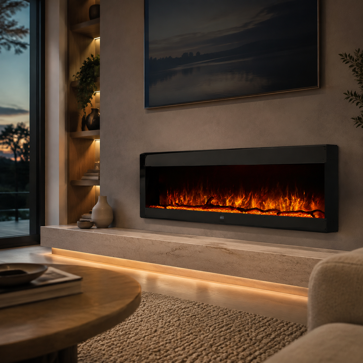 Inset Electric Fire — Clarendon Frameless Full Glass, Media Wall