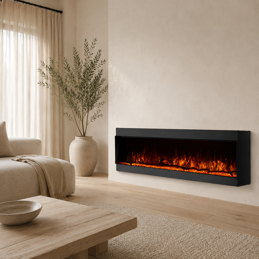 Inset Electric Fire — Clarendon Frameless Full Glass, Media Wall