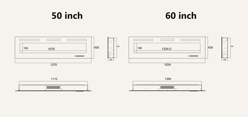 Remote Control Electric Fire — Luminis WiFi Insert, Media Wall size guide