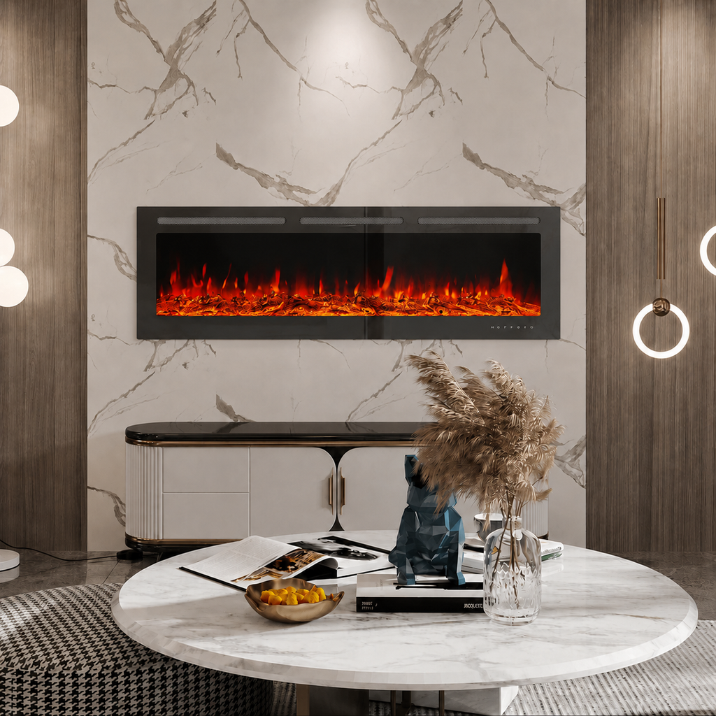 Recessed Wall Mounted Electric Fire — 50 Inch, 12 Flame Colours