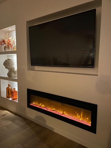Customer review from Angelina Manuzberg for Recessed Wall Mounted Electric Fire — 50 Inch, 12 Flame Colours
