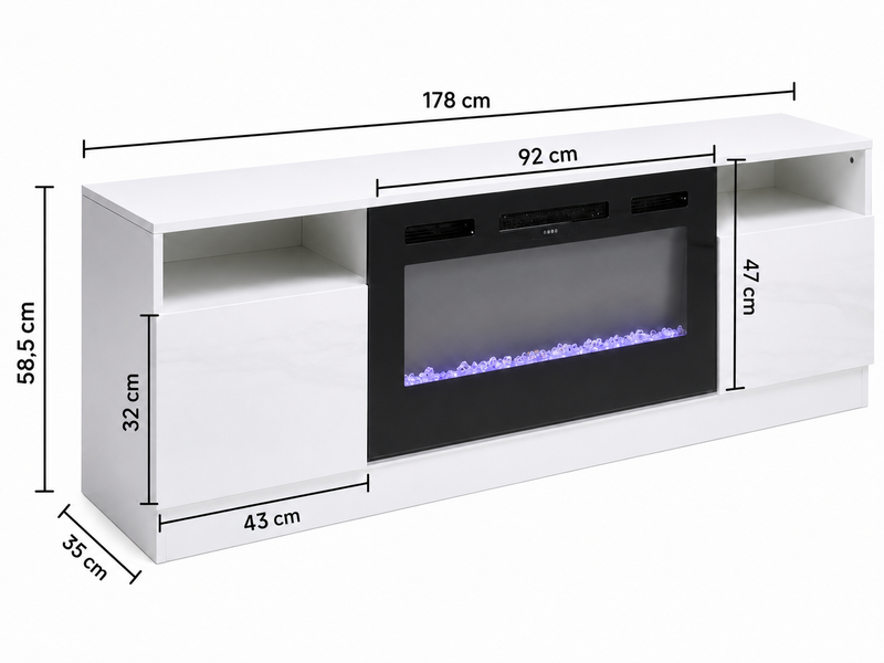 Fireplace TV Stand 36 Inch — Closed Storage, 3 Flame Colours size guide