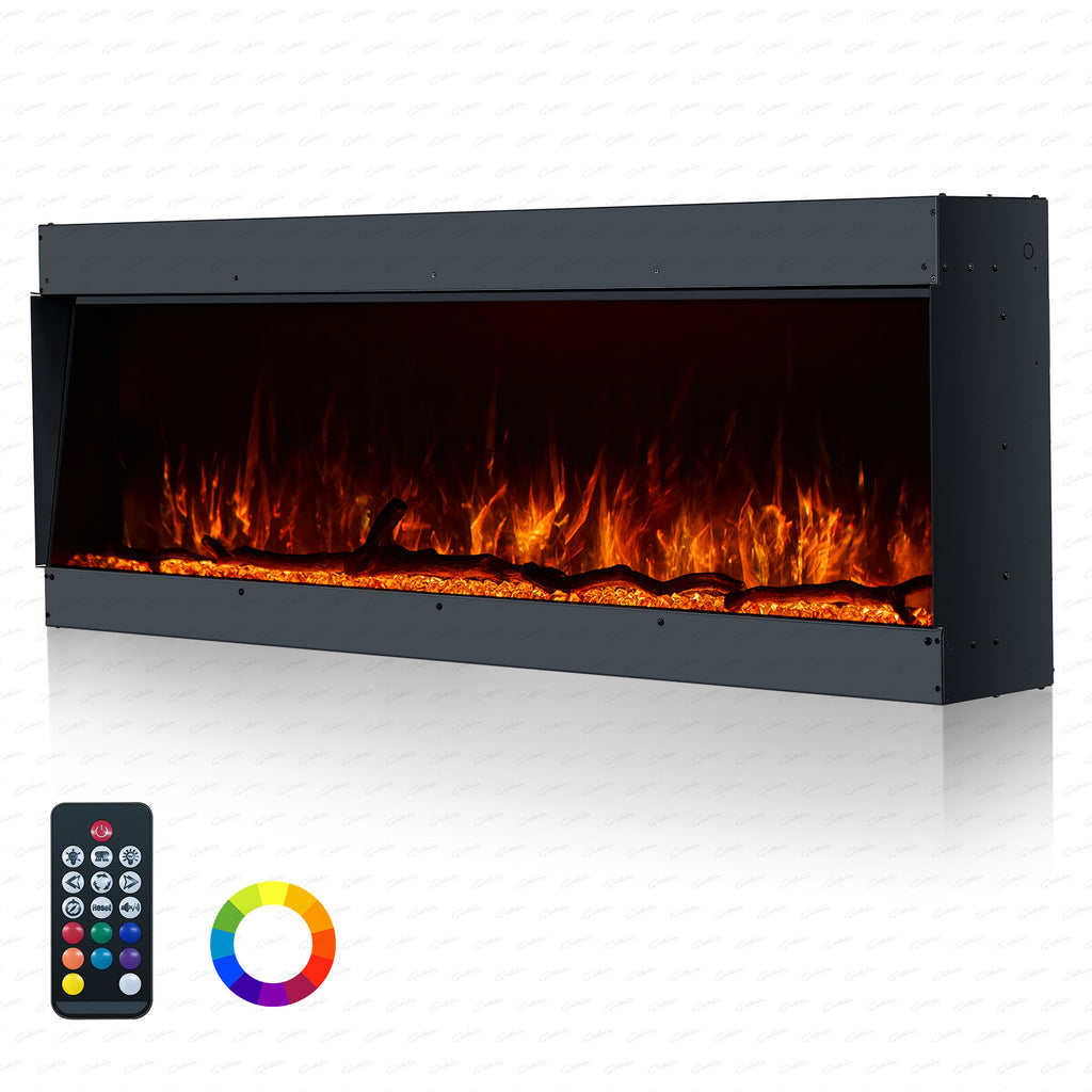 Inset Electric Fire — Clarendon Frameless Full Glass, Media Wall