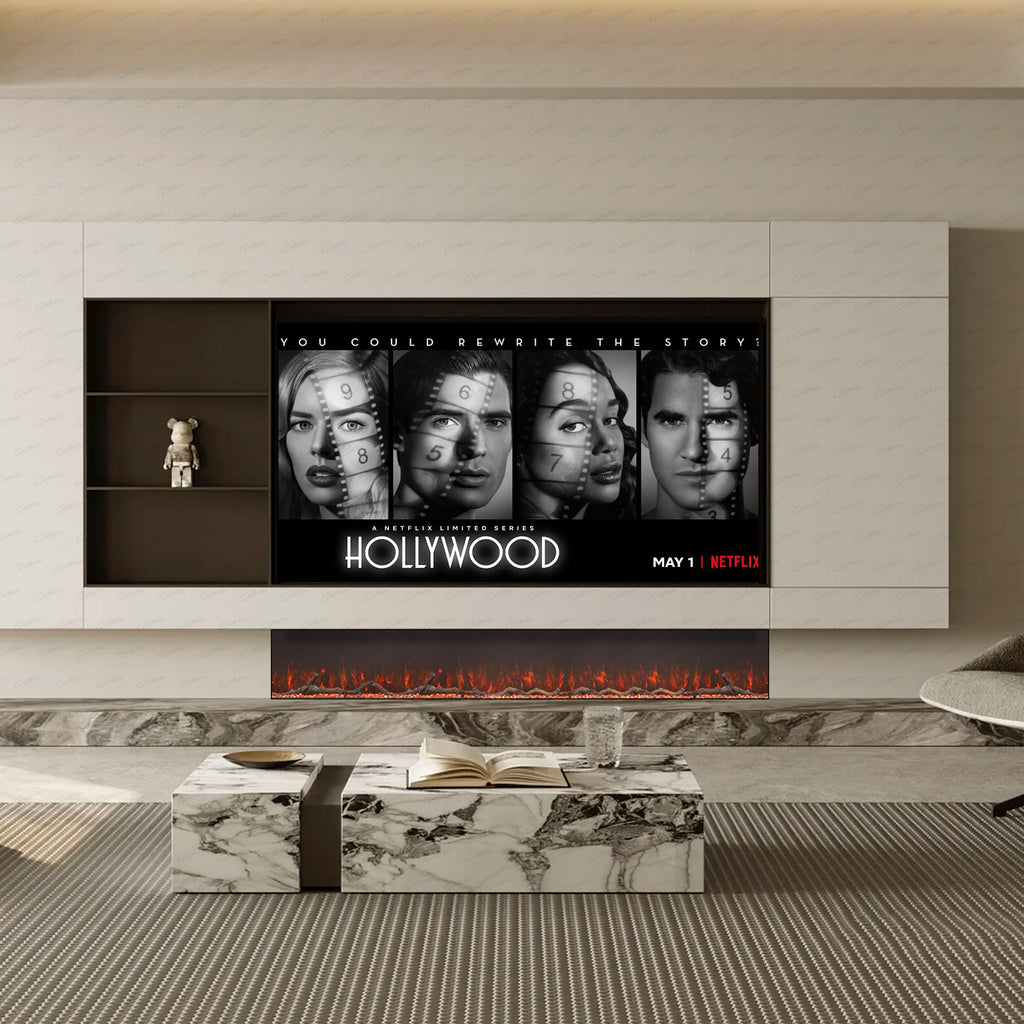 Inset Electric Fire — Clarendon Frameless Full Glass, Media Wall