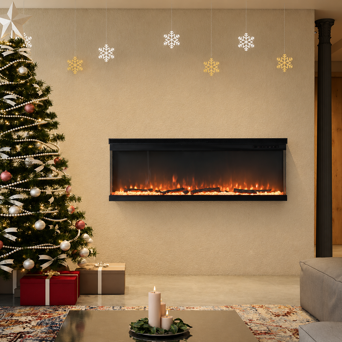 Electric Wall Mounted Fire — Recessed, 12 Flame Colours