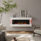 Freestanding Electric Fireplace 50 Inch — Contemporary Wall Mounted Mantel, White