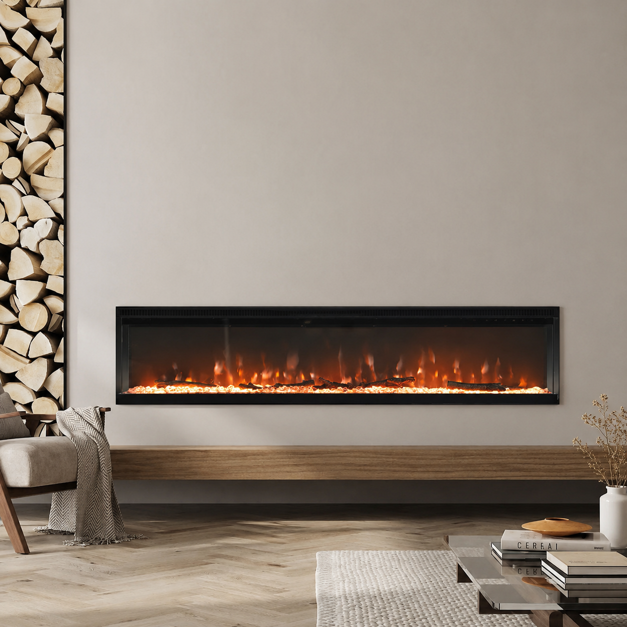 Freestanding Electric Fire 50 Inch — 3-in-1 Recessed & Wall Mounted, 9 Flame Colours