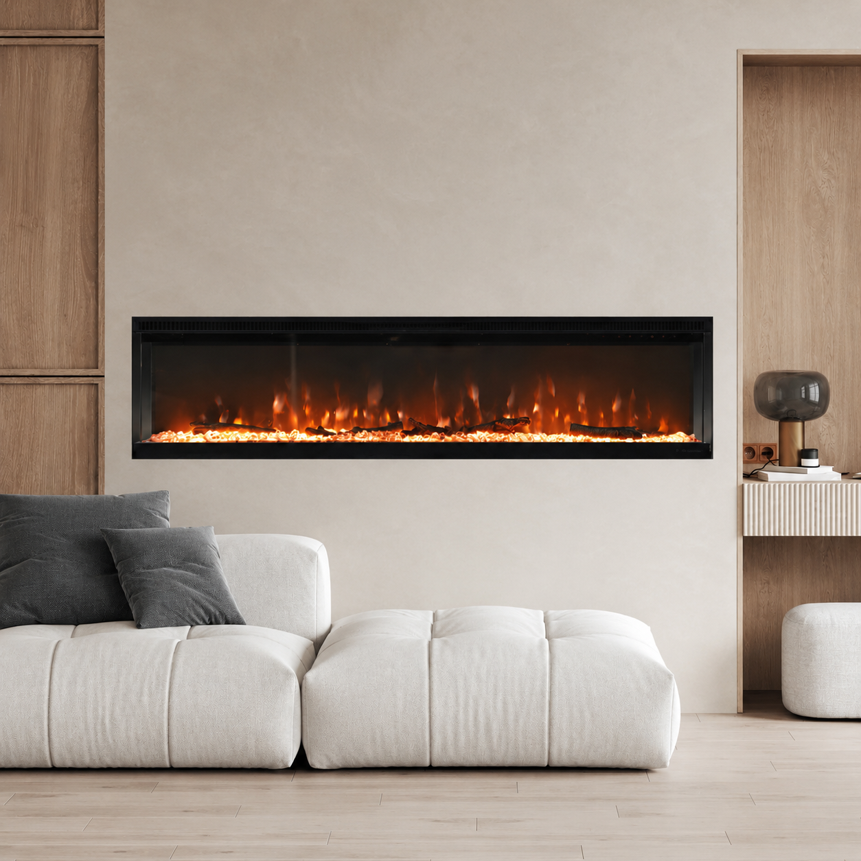 Freestanding Electric Fire 50 Inch — 3-in-1 Recessed & Wall Mounted, 9 Flame Colours