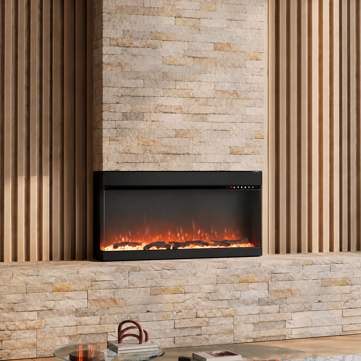 Electric Wall Mounted Fire — Recessed, 12 Flame Colours