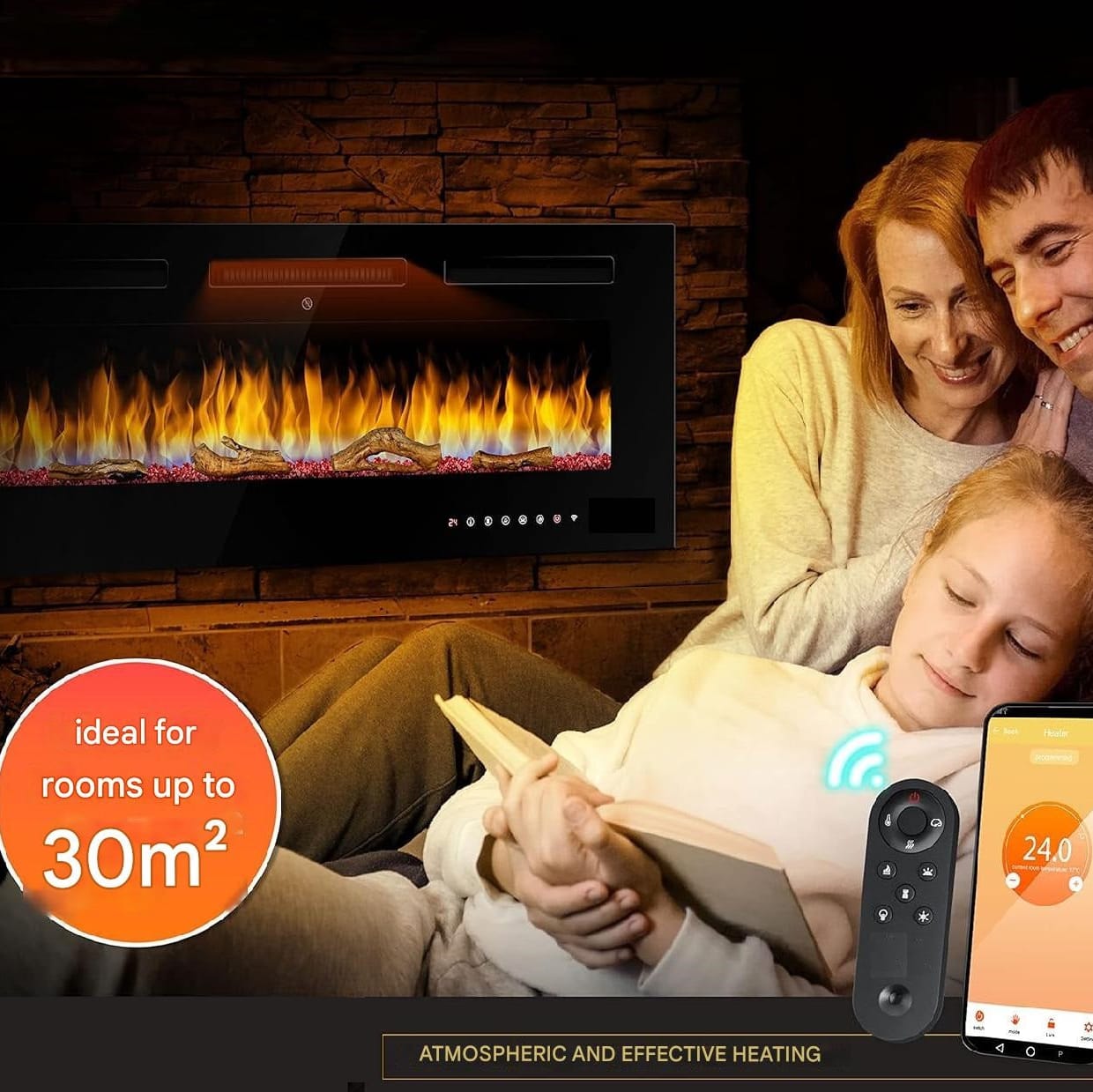 Remote Control Electric Fire — Luminis WiFi Insert, Media Wall