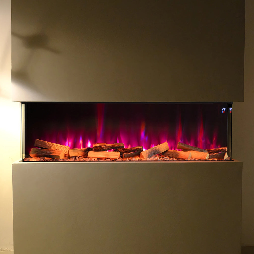 3-Sided Media Wall Fireplace — Smart Electric Fire, 50/60 Inch