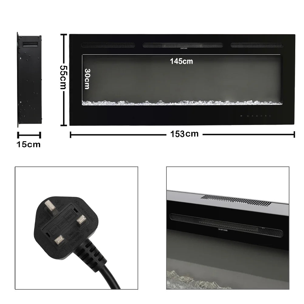 Recessed Wall Mounted Electric Fire — 50/60 Inch, 12 Flame Colours