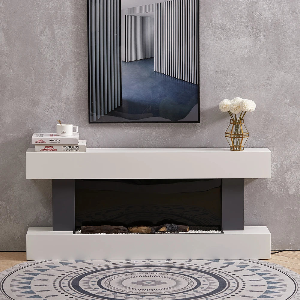 Freestanding Electric Fireplace 50 Inch — Contemporary Wall Mounted Mantel, White,