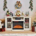 Fireplace TV Stand 24 Inch — White LED Media Console, 3 Flame Colours