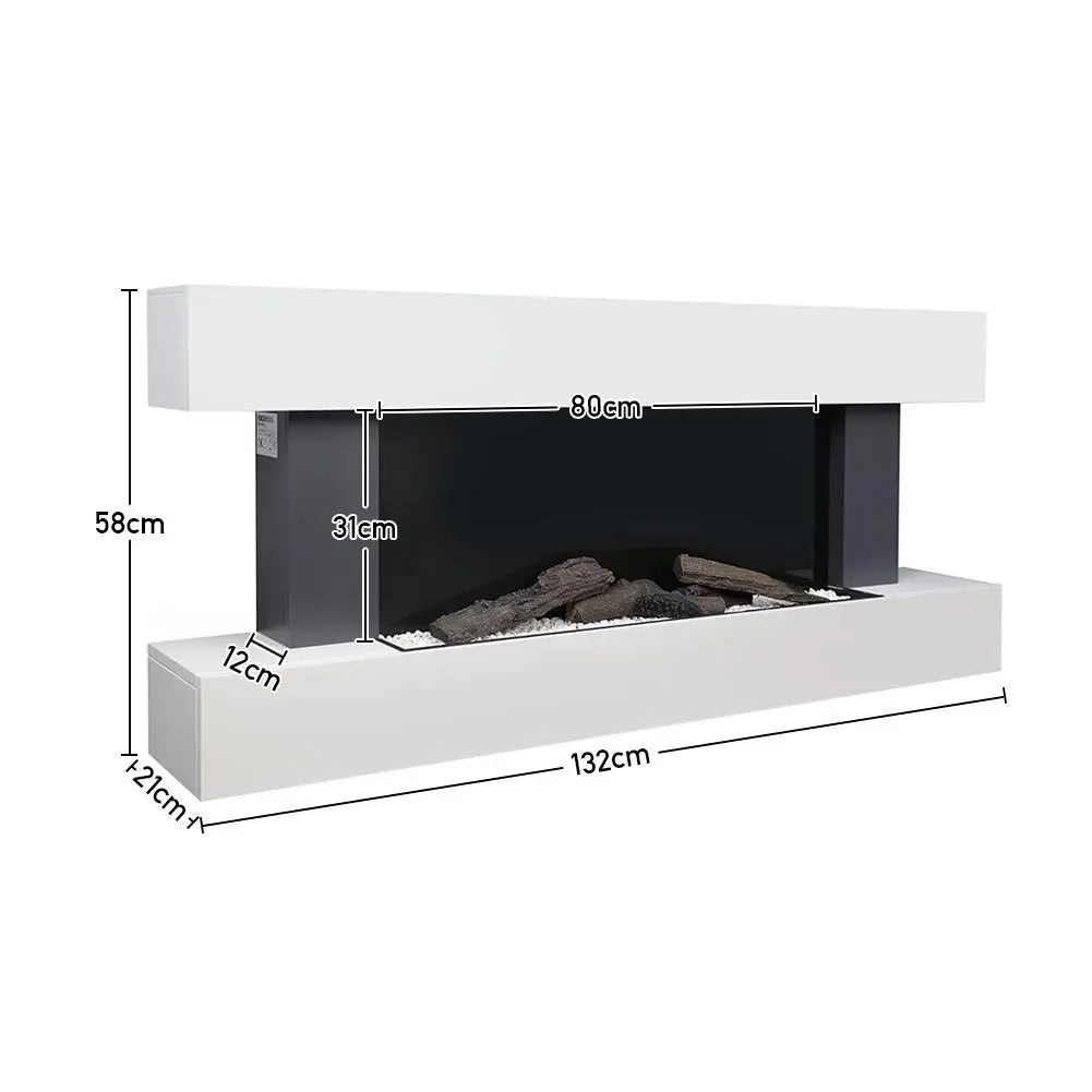 Freestanding Electric Fireplace 50 Inch — Contemporary Wall Mounted Mantel, White, WiFi Smart Control
