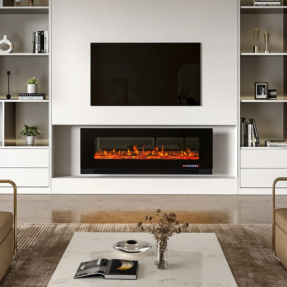 Electric Wall Mounted Fire 50 Inch — Freestanding Stand, 12 Flame Colours