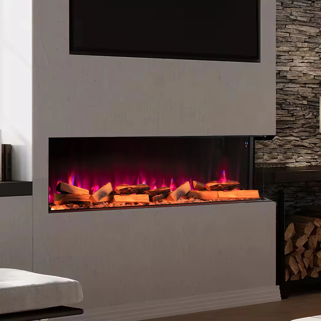 3-Sided Media Wall Fireplace — Smart Electric Fire, 50/60 Inch