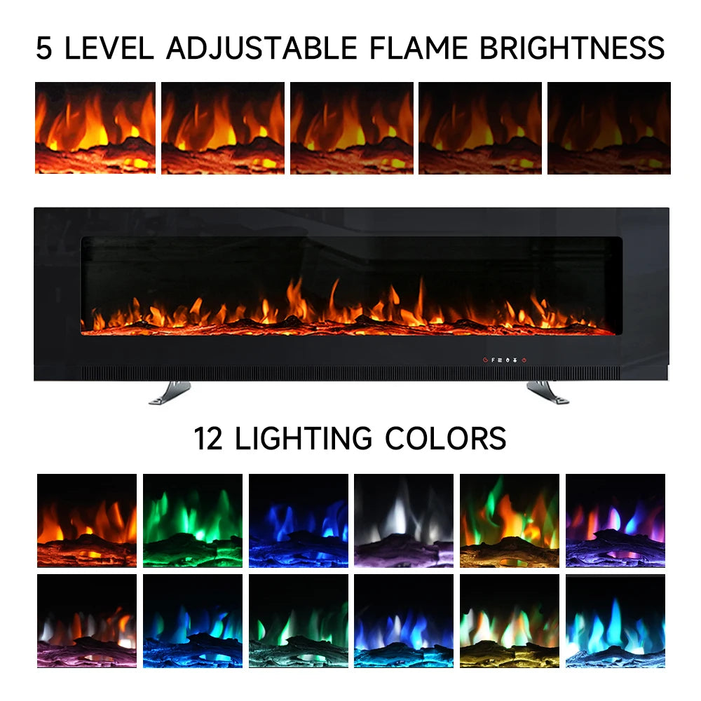 Electric Wall Mounted Fire 50 Inch — Freestanding Stand, 12 Flame Colours