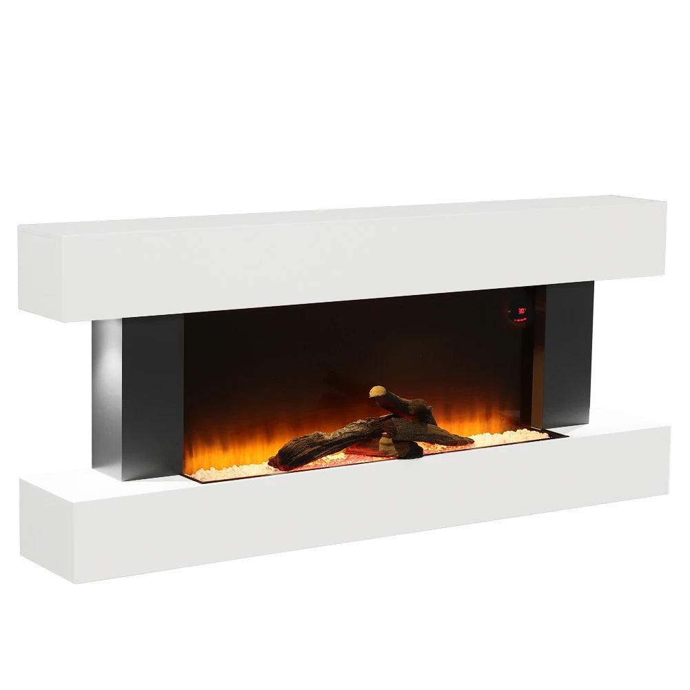 Freestanding Electric Fireplace 50 Inch — Contemporary Wall Mounted Mantel, White,