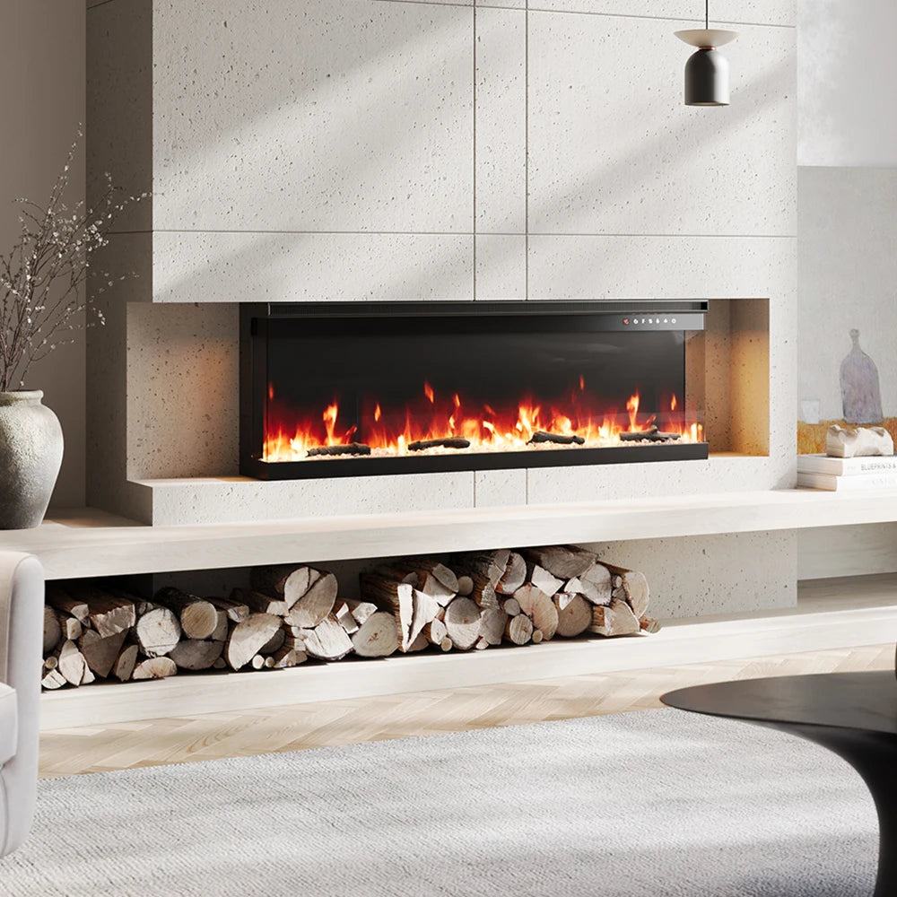Freestanding Electric Fire 50 Inch — 3-in-1 Recessed & Wall Mounted, 9 Flame Colours