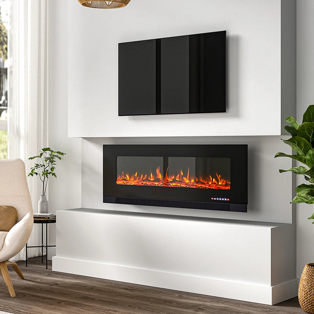 Electric Wall Mounted Fire 50 Inch — Freestanding Stand, 12 Flame Colours