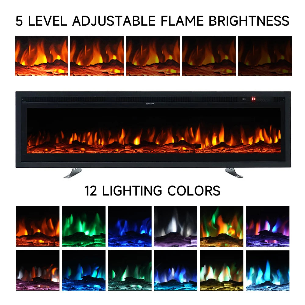 Wall Mounted Electric Fire 60 Inch — 12 Flame Colours