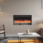 Wall Mounted Electric Fire 40 Inch — Recessed, Pebbles & Charcoal, 9 Flame Colours