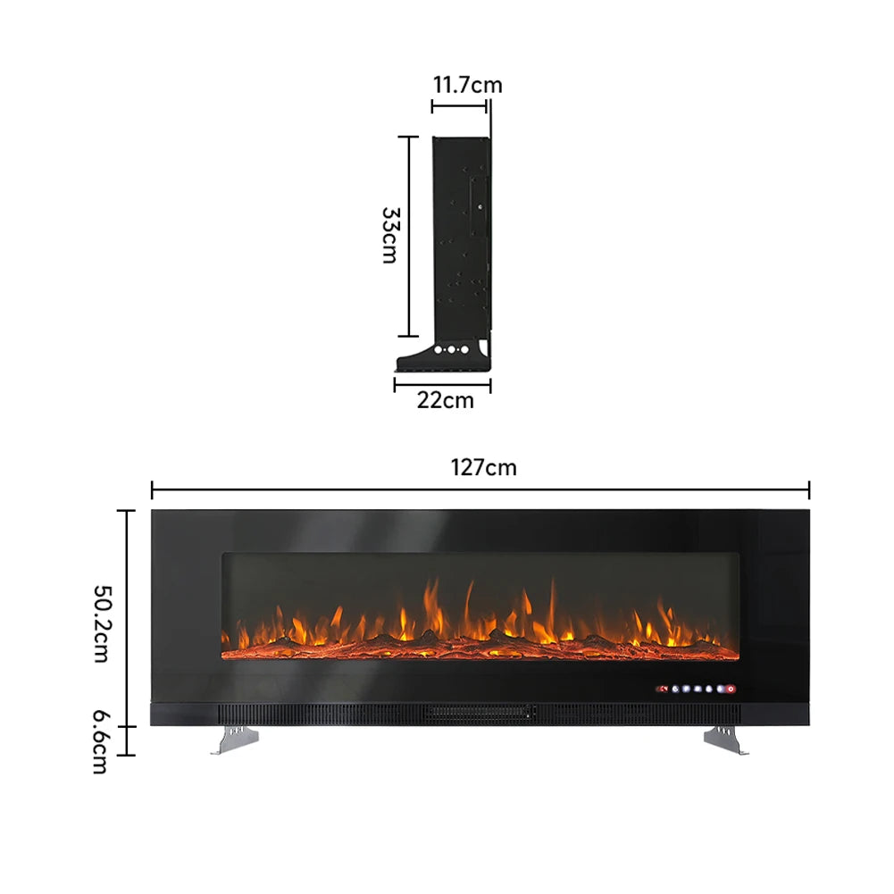 Electric Wall Mounted Fire 50 Inch — Freestanding Stand, 12 Flame Colours