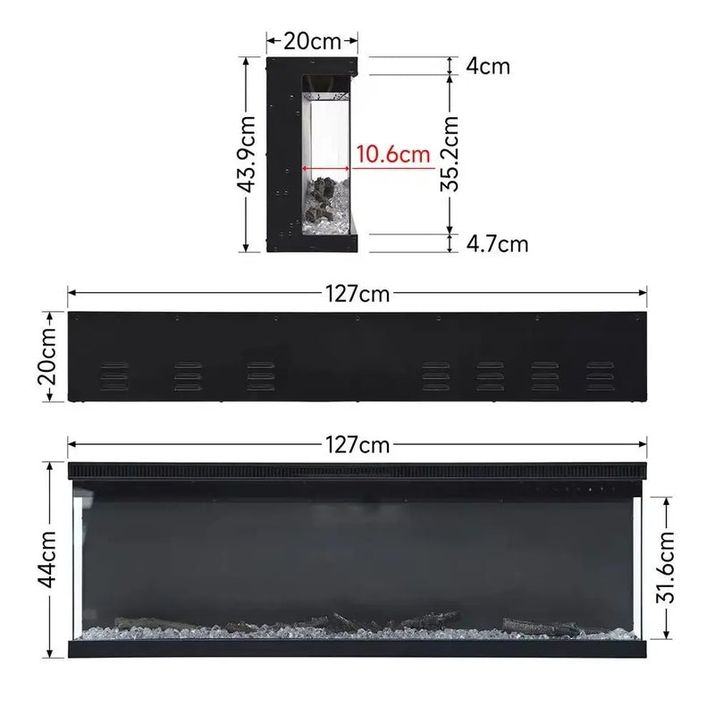 Freestanding Electric Fire 50 Inch — 3-in-1 Recessed & Wall Mounted, 9 Flame Colours size guide
