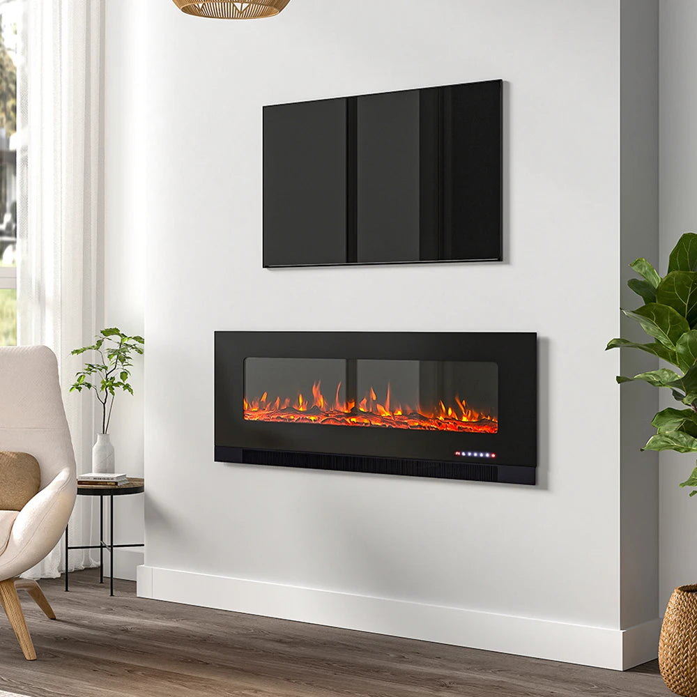 Electric Wall Mounted Fire 50 Inch — Freestanding Stand, 12 Flame Colours