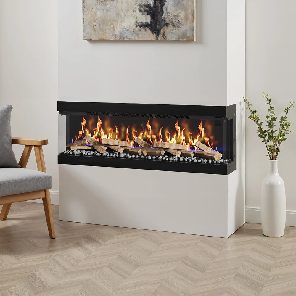 3-Sided Media Wall Fireplace — Smart Electric Fire, 50/60 Inch