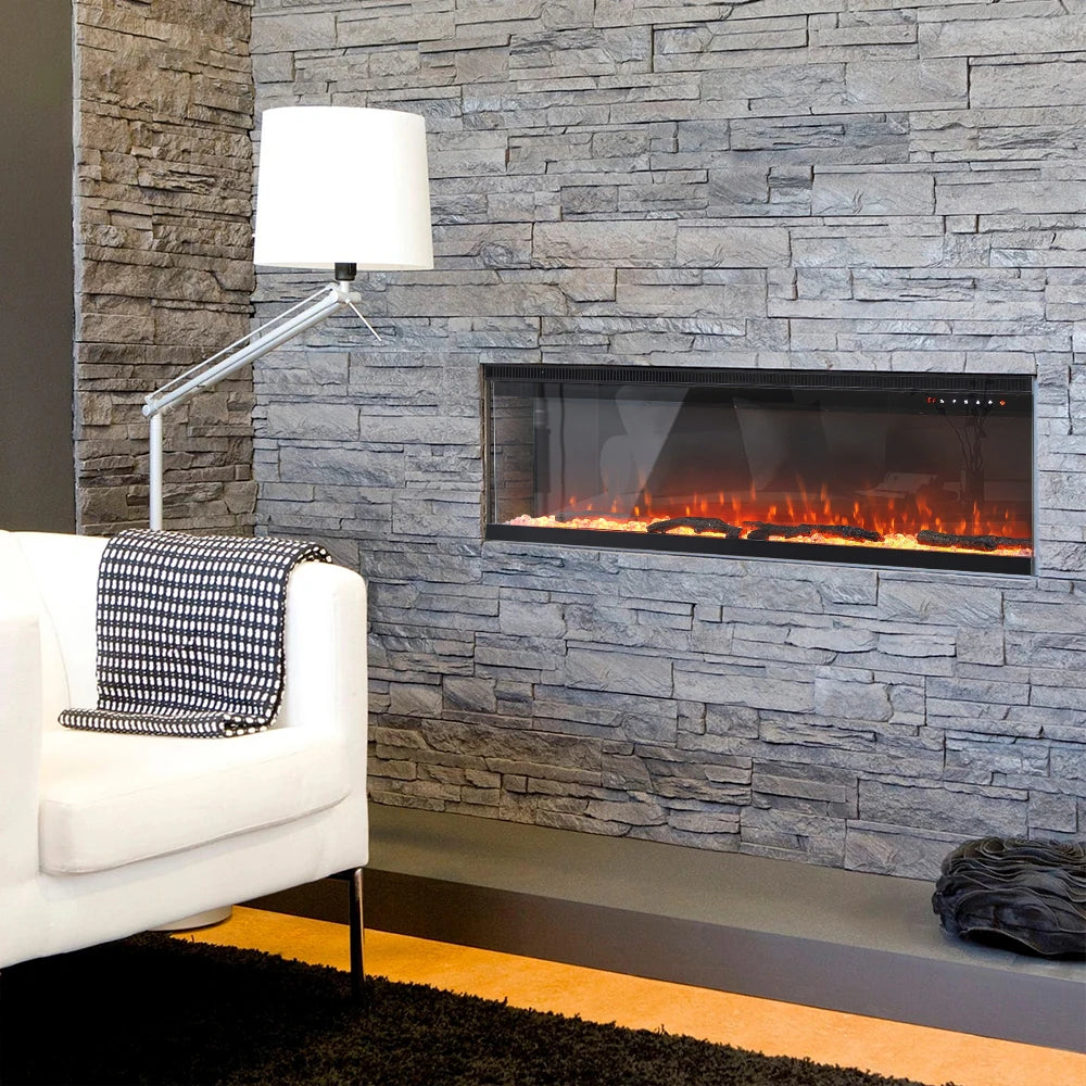 Freestanding Electric Fire 50 Inch — 3-in-1 Recessed & Wall Mounted, 9 Flame Colours