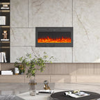 Wall Mounted Electric Fire 40 Inch — Recessed, Pebbles & Charcoal, 9 Flame Colours