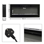 Wall Mounted Electric Fire 40 Inch — Recessed, Pebbles & Charcoal, 9 Flame Colours