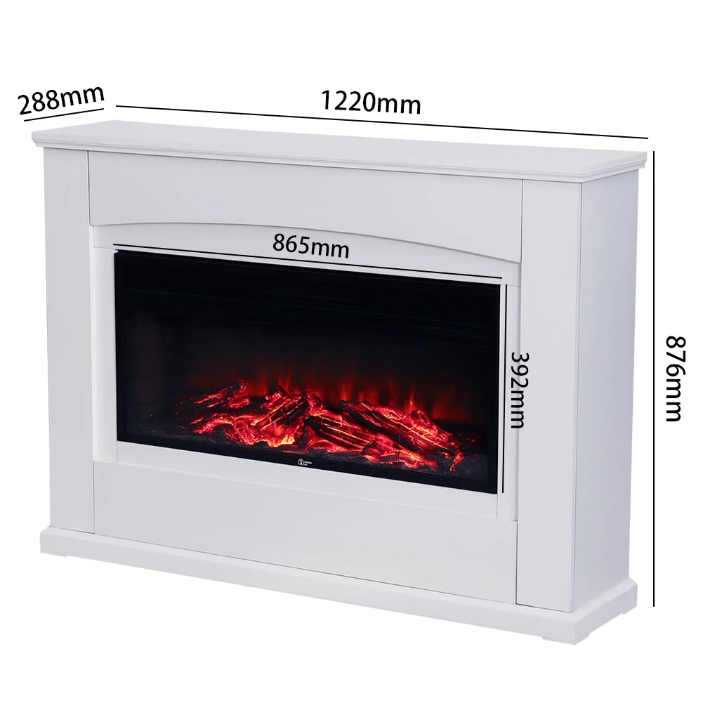 Electric Fireplace Insert 34 Inch — White Wooden Mantel, Recessed