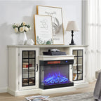 Fireplace TV Stand 24 Inch — White LED Media Console, 3 Flame Colours