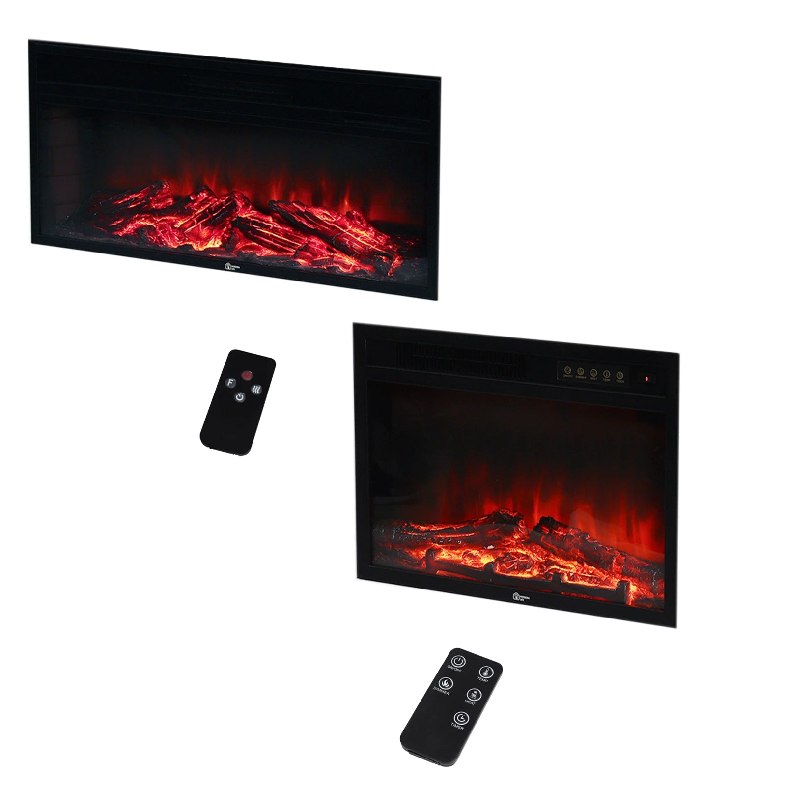 Electric Fireplace Insert 34 Inch — White Wooden Mantel, Recessed