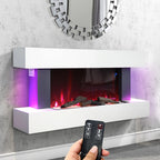 Freestanding Electric Fireplace 50 Inch — Contemporary Wall Mounted Mantel, White, WiFi Smart Control