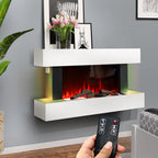 Freestanding Electric Fireplace 50 Inch — Contemporary Wall Mounted Mantel, White, WiFi Smart Control