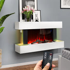 Freestanding Electric Fireplace 50 Inch — Contemporary Wall Mounted Mantel, White, WiFi Smart Control