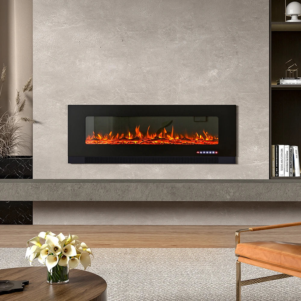 Electric Wall Mounted Fire 50 Inch — Freestanding Stand, 12 Flame Colours