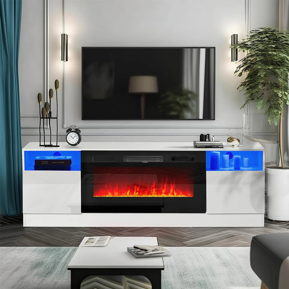 Fireplace TV Stand 36 Inch — Closed Storage, 3 Flame Colours