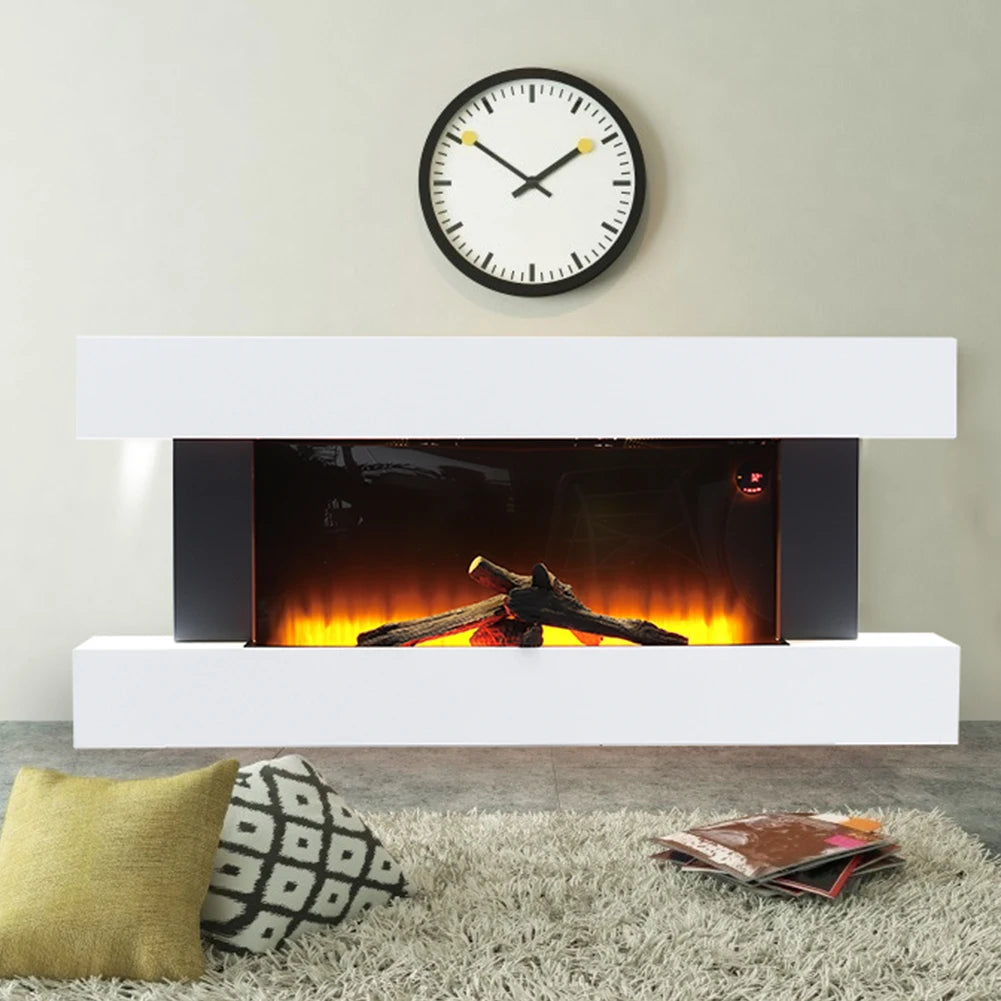 Freestanding Electric Fireplace 50 Inch — Contemporary Wall Mounted Mantel, White,