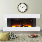 Freestanding Electric Fireplace 50 Inch — Contemporary Wall Mounted Mantel, White,