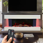 Freestanding Electric Fireplace 50 Inch — Contemporary Wall Mounted Mantel, White, WiFi Smart Control