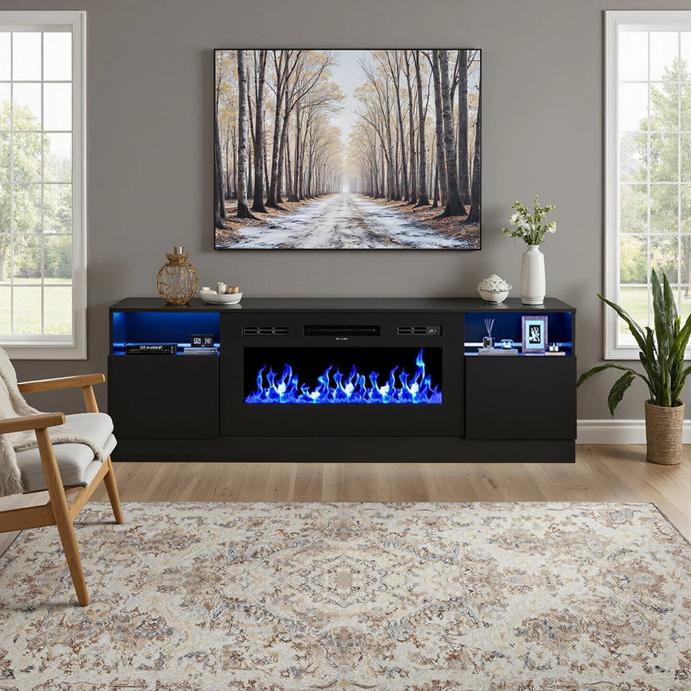 Fireplace TV Stand 36 Inch — Closed Storage, 3 Flame Colours