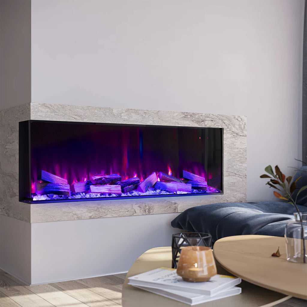 3-Sided Media Wall Fireplace — Smart Electric Fire, 50/60 Inch