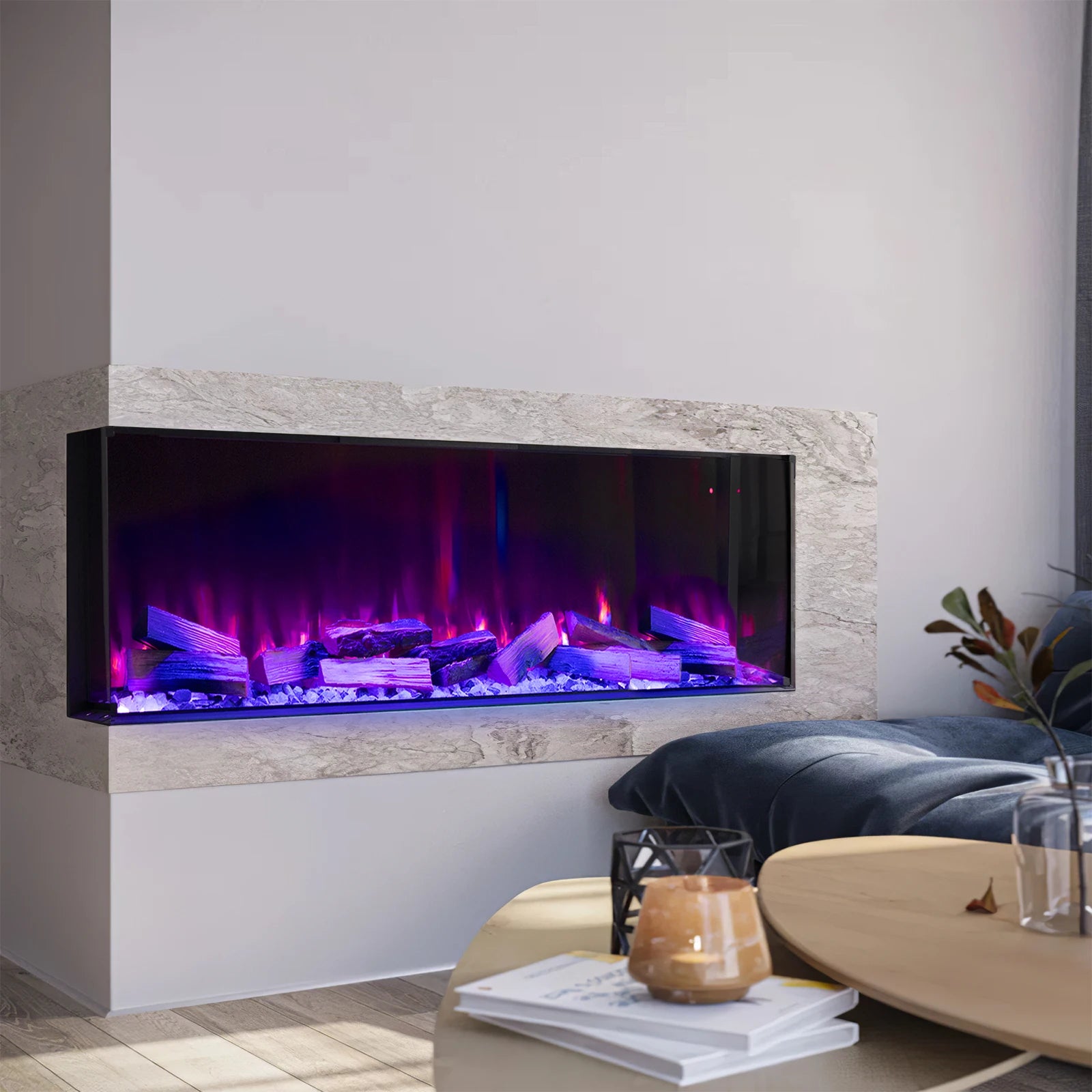 3-Sided Media Wall Fireplace — Smart Electric Fire, 50/60 Inch