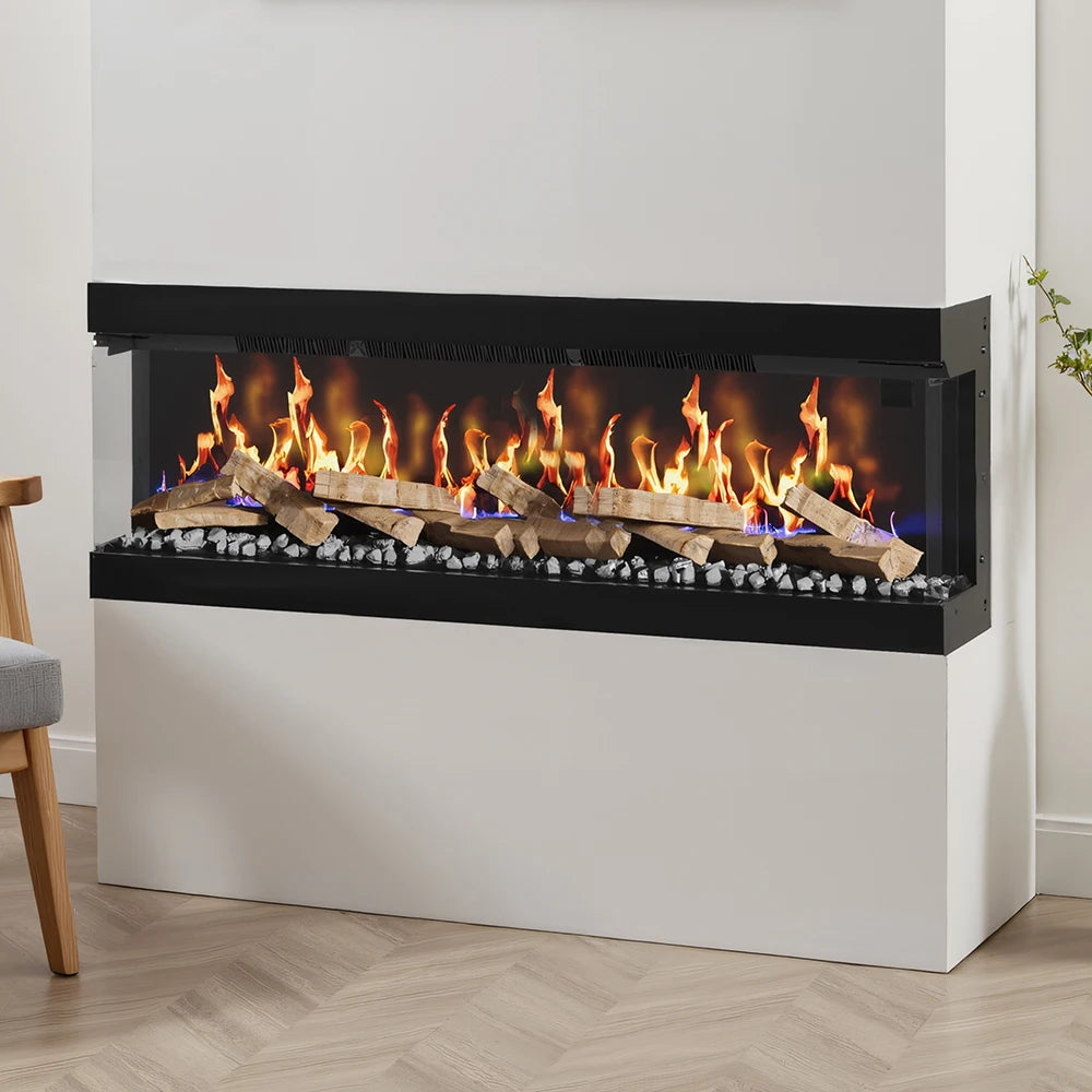 3-Sided Media Wall Fireplace — Smart Electric Fire, 50/60 Inch